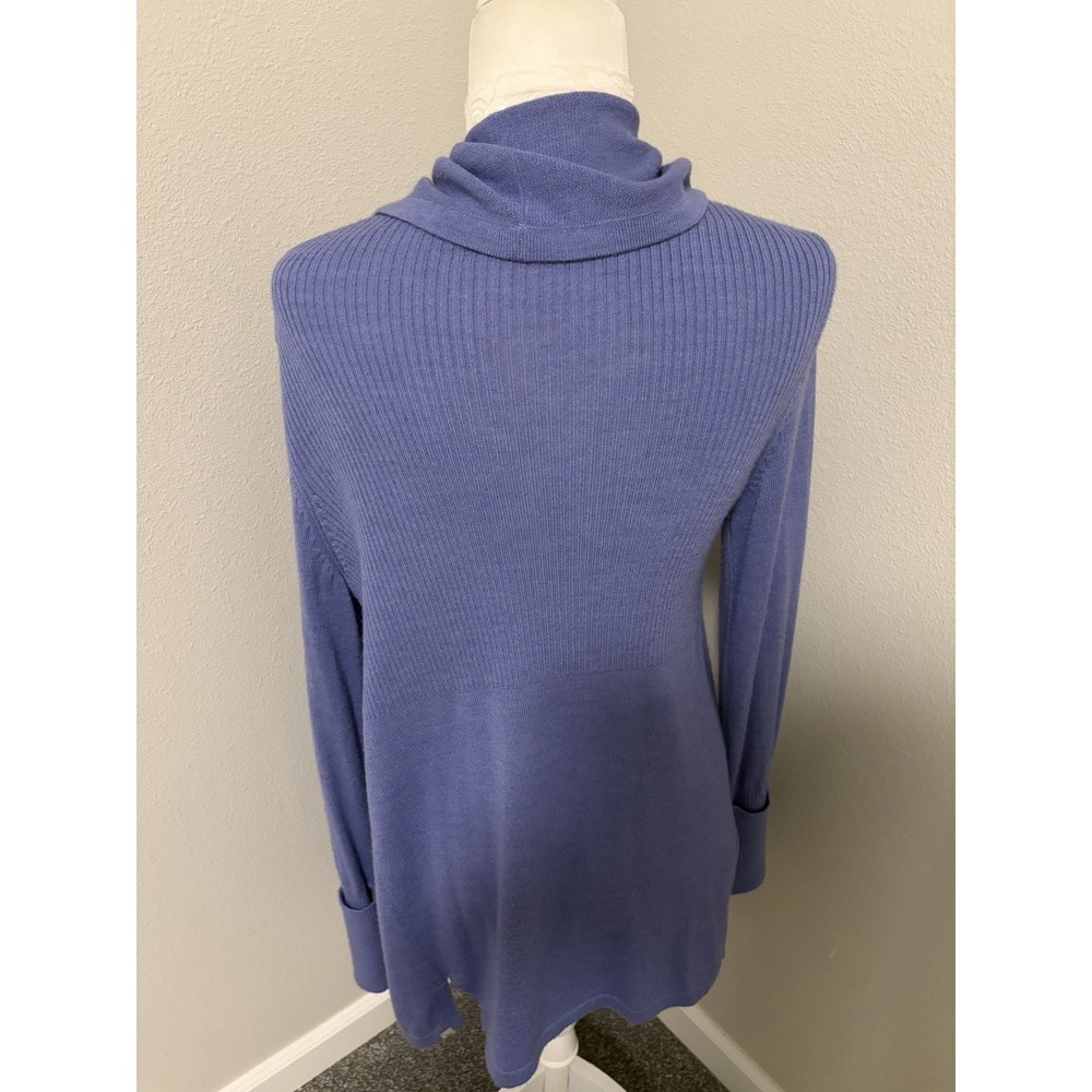 Eddie Bauer Marino Wool Cardigan Sweater M Periwinkle Blue Shawl Collar Classic - Picture 6 of 14